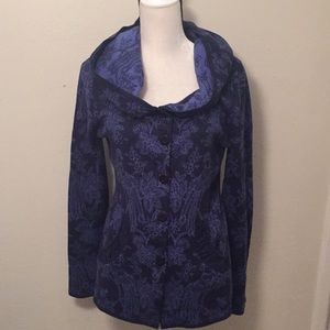 Krimson Klover Blue Peacock Print Sweater SOFT XL